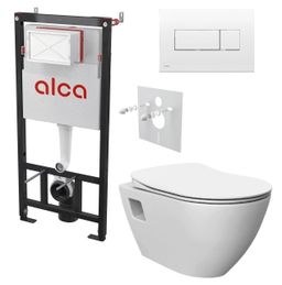 Alcadrain Set modulu do sadrokartónu, WC Urban Rimless, doska a tlačidla, biela M370