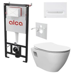 Alcadrain Set modulu do sadrokartónu, WC Urban Rimless, doska a tlačidla biela matná M1876