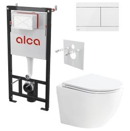 Alcadrain Set modulu do sadrokartónu, WC Urban Vort, doska a tlačidlo nerezová biela FUN-WHITE