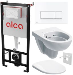 Alcadrain Set modulu do sadrokartónu, WC Geberit Selnova, doska a tlačidlo M570, biela lesklá