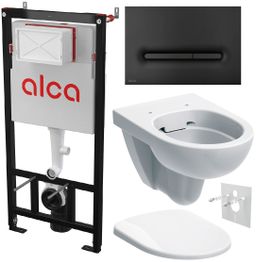 Alcadrain Set modulu do sadrokartónu, WC Geberit Selnova, doska a tlačidlo M1878, matná čierna