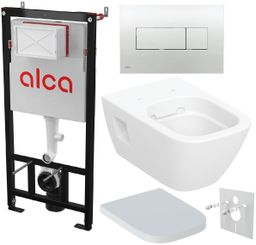 Alcadrain Set modulu do sadrokartónu, Geberit WC Selnova Square, doska a tlačidlo M371, chróm lesklý