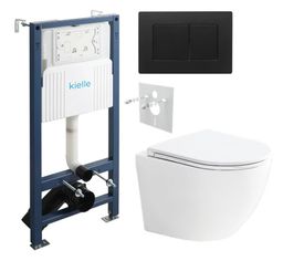 kielle Set modulu do sadrokartónu, WC Urban a splachovacie tlačidlo, čierna matná