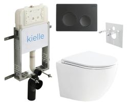 kielle Set modulu na zamurovanie, EBS Urban WC, WC doska softclose a splachovacie tlačidlo, matná čierna KKE084
