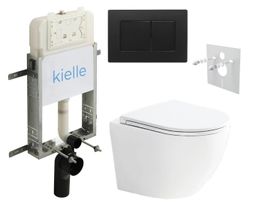 kielle Set modulu na zamurovanie, EBS Urban WC, WC doska softclose a splachovacie tlačidlo, matná čierna KKE090