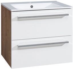 EBS Pure Skrinka s keramickým umývadlom slim 61 cm, dub Ribbeck/biela