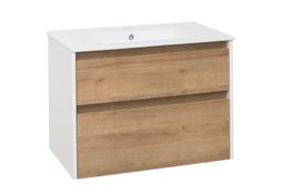 EBS Duomo Skrinka a keramické umývadlo Slim 81 cm, biela lesklá/dub Riviera
