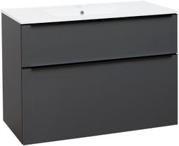 EBS Nevio B Skrinka s čiernou rukoväťou + umývadlo Slim 101 cm, antracitovo sivá