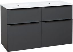 EBS Nevio B Skrinka s čiernou rukoväťou + umývadlo Slim 121 cm, antracitovo sivá