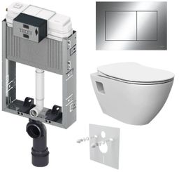 Tece Set modulu na stenu, WC Urban Rimless, doska a tlačidlá, chróm lesk