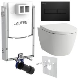 Laufen Set modulu na zamurovanie, WC Ardo, WC doska a tlačidlo, čierna matná