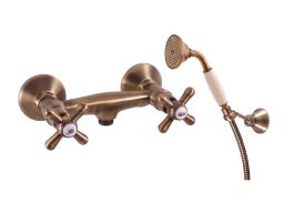 RAV Slezák Morava Retro Nástenná sprchová batéria vrátane sady, stará mosadz MK180.5/2SM