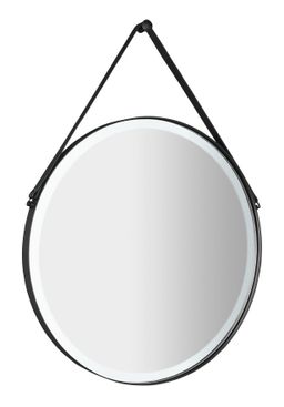 Sapho Orbiter Okrúhle zrkadlo s LED svetlom, s koženým remienkom, 60 cm, matná čierna, ORL060