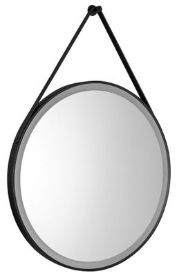 Aqualine Okrúhle LED zrkadlo 60 cm, dotykový senzor, kožený remienok, matná čierna SG060