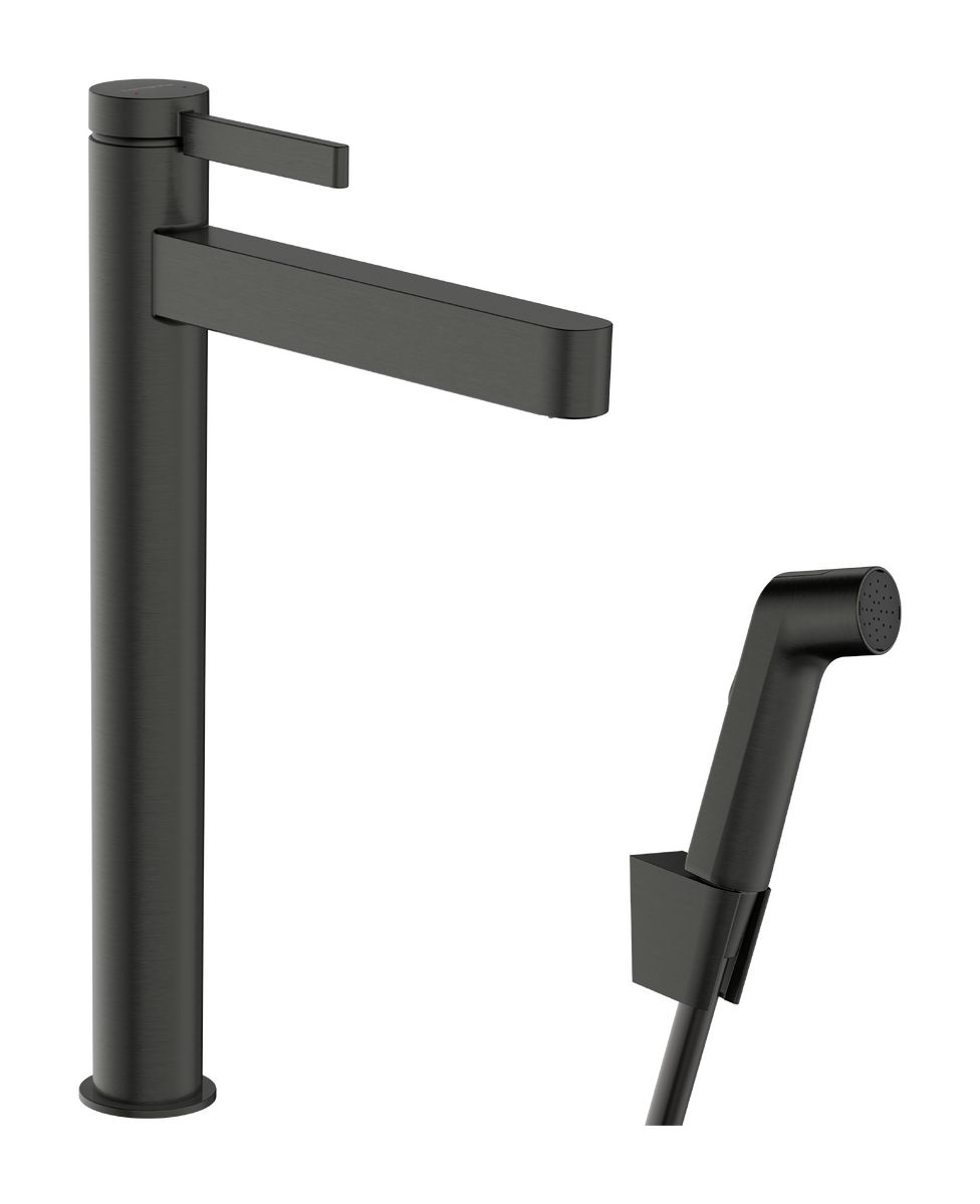 Hansgrohe Finoris Vysoká umývadlová batéria s bidetovou sprchou, kartáčovaný čierny chróm 76220340