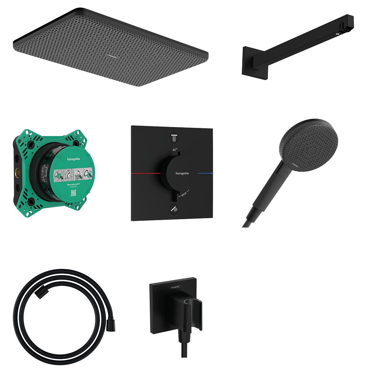 Hansgrohe Raindance Alive Q Sprchový systém s podomietkovou batériou, vrátane boxu, matná čierna 24620670