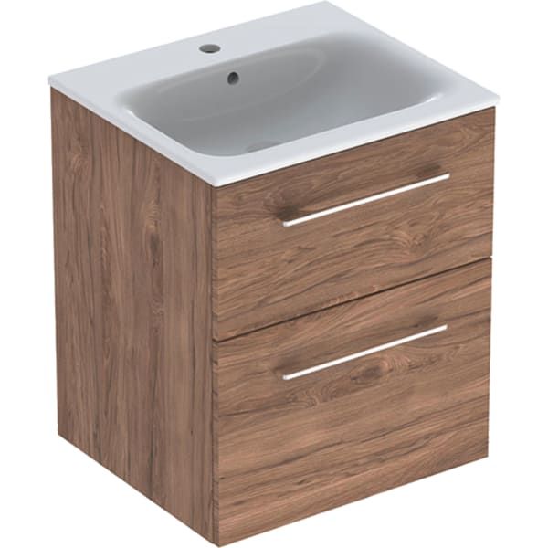 Geberit Selnova štvorcová skrinka + umývadlo Slim, štruktúra dreva orech hickory/melamín 501.234.00.1