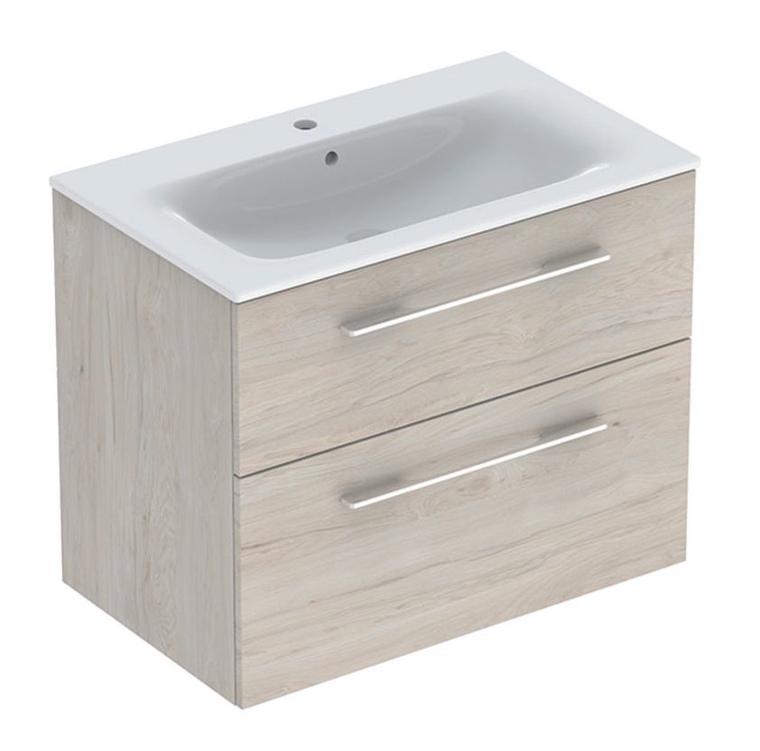 Geberit Selnova štvorcová skrinka + umývadlo Slim 80 cm, svetlý hikor 501.243.00.1