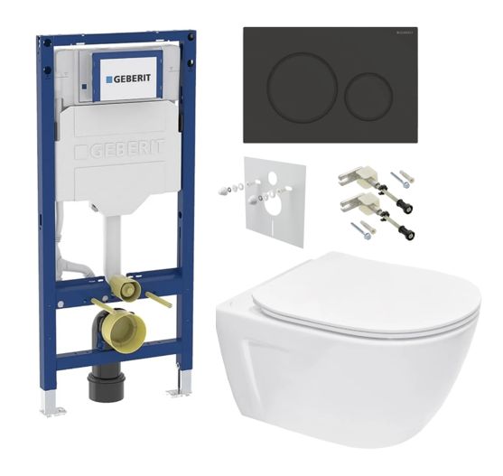 Geberit Set modulu do sadrokartónu, WC Diana New a tlačidlá, čierna matná/čierna lesklá KBE005
