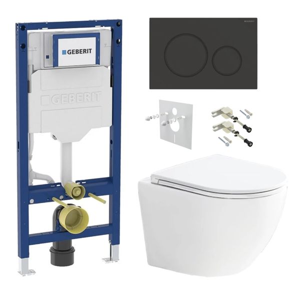 Geberit Set modulu do sadrokartónu, WC Urban a tlačidlá, černá mat/černá lesk KBE032