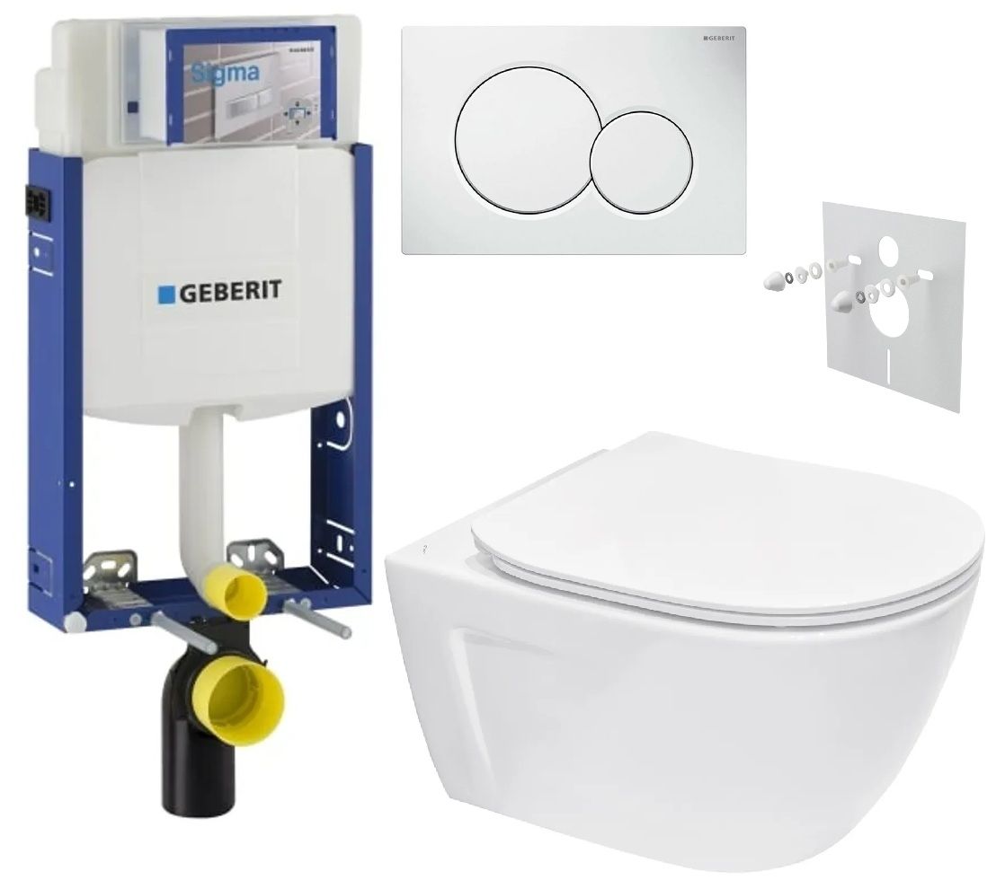 Geberit Set modulu na zamurovanie, tlačidlá a závesne WC Diana New s WC doskou, biela KBE055