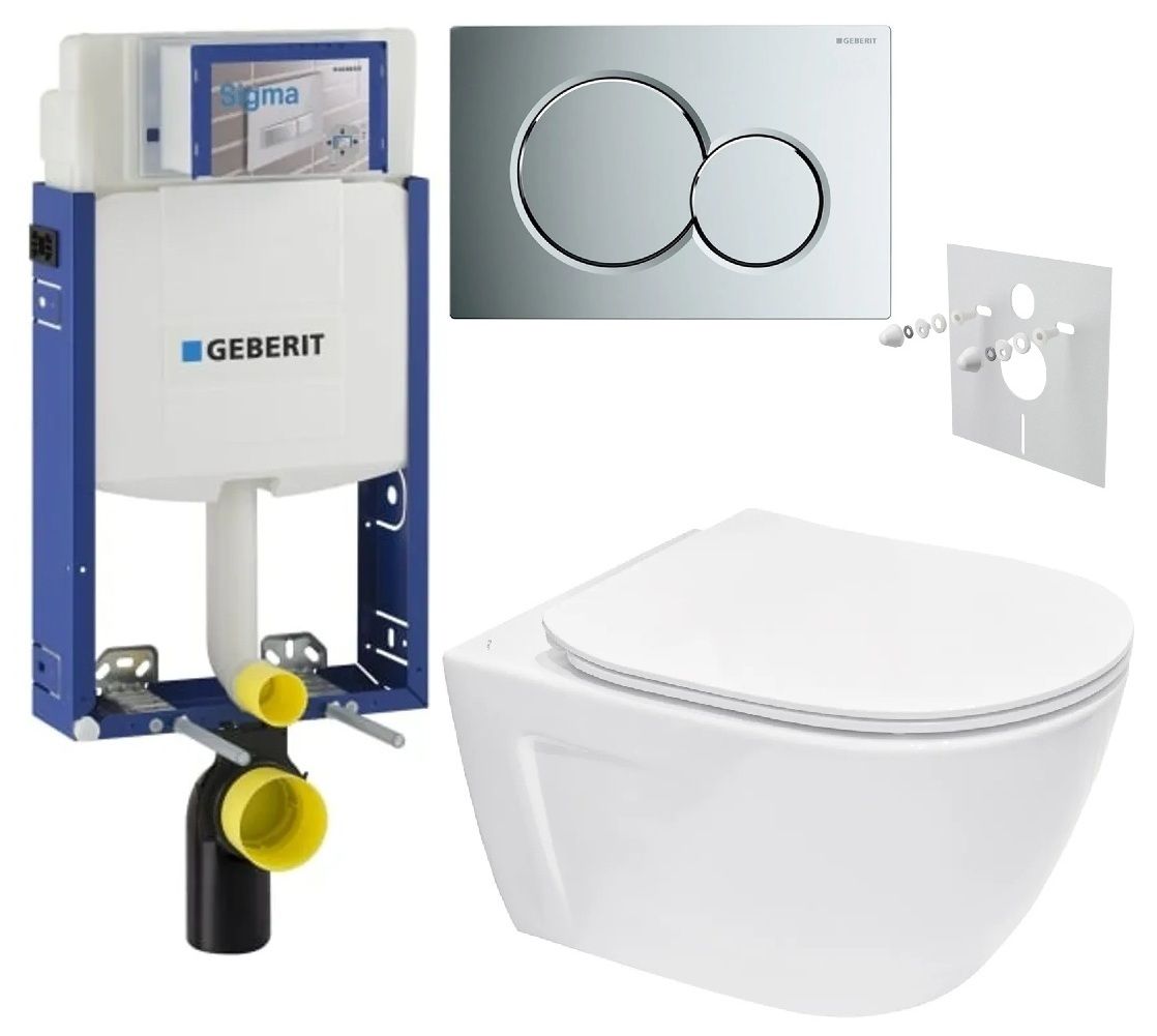 Geberit Set modulu na zamurovanie, tlačidlá a závesne WC Diana New s WC doskou, chróm KBE056