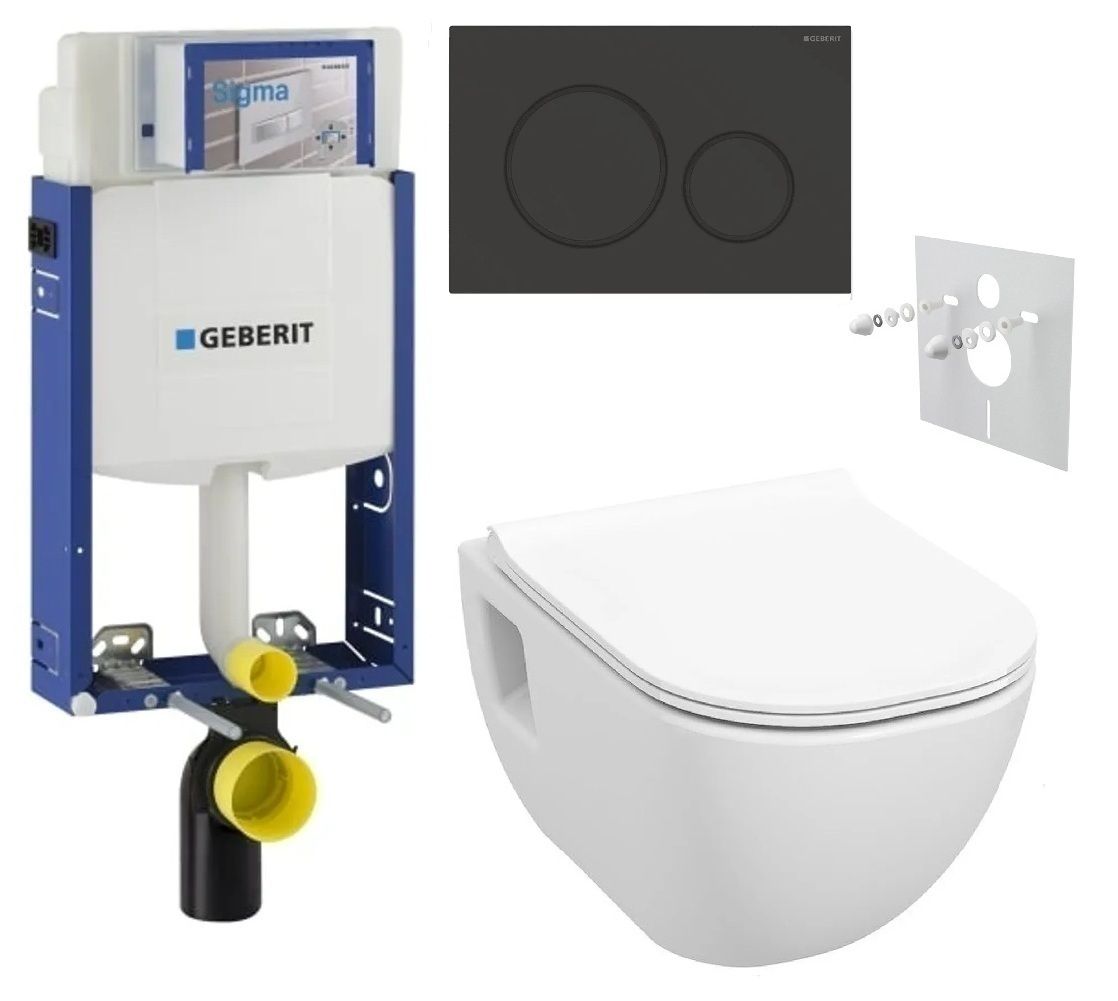 Geberit Set modulu na zamurovanie, tlačidlá a závesne WC Diana New s WC doskou, čierna matná/čierna lesklá KBE068