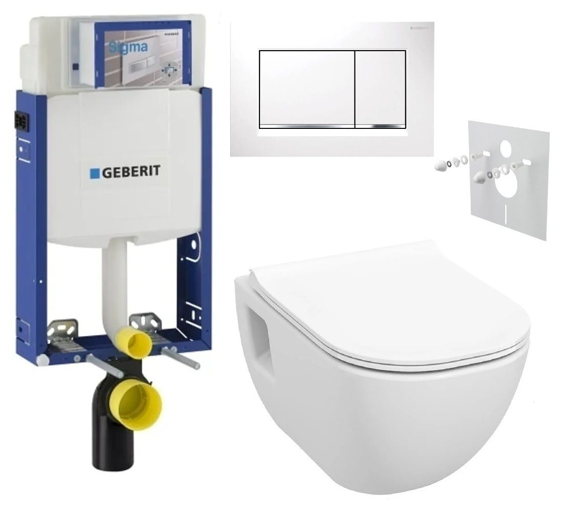 Geberit Set modulu na zamurovanie, tlačidlá a závesne WC Diana New s WC doskou, biela/chróm KBE069