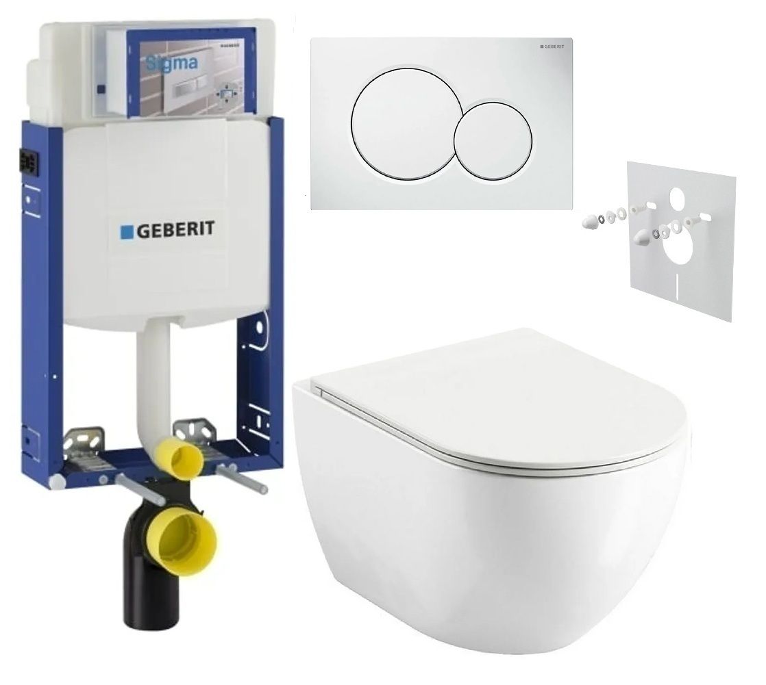 Geberit Set modulu na zamurovanie, tlačidlá a závesne WC Urban City s WC doskou, KBE073