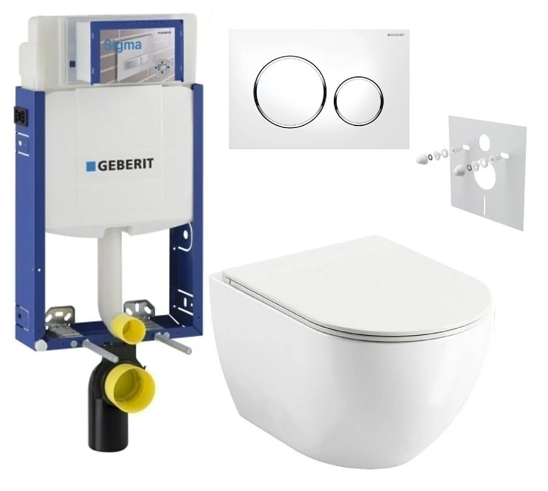 Geberit Set modulu na zamurovanie, tlačidlá a závesne WC Urban City s WC doskou, biela/chróm KBE076