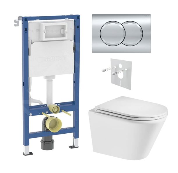Geberit Set modulu do sádrokartonu, WC Spinex a tlačítka, chrom lesk KBE125