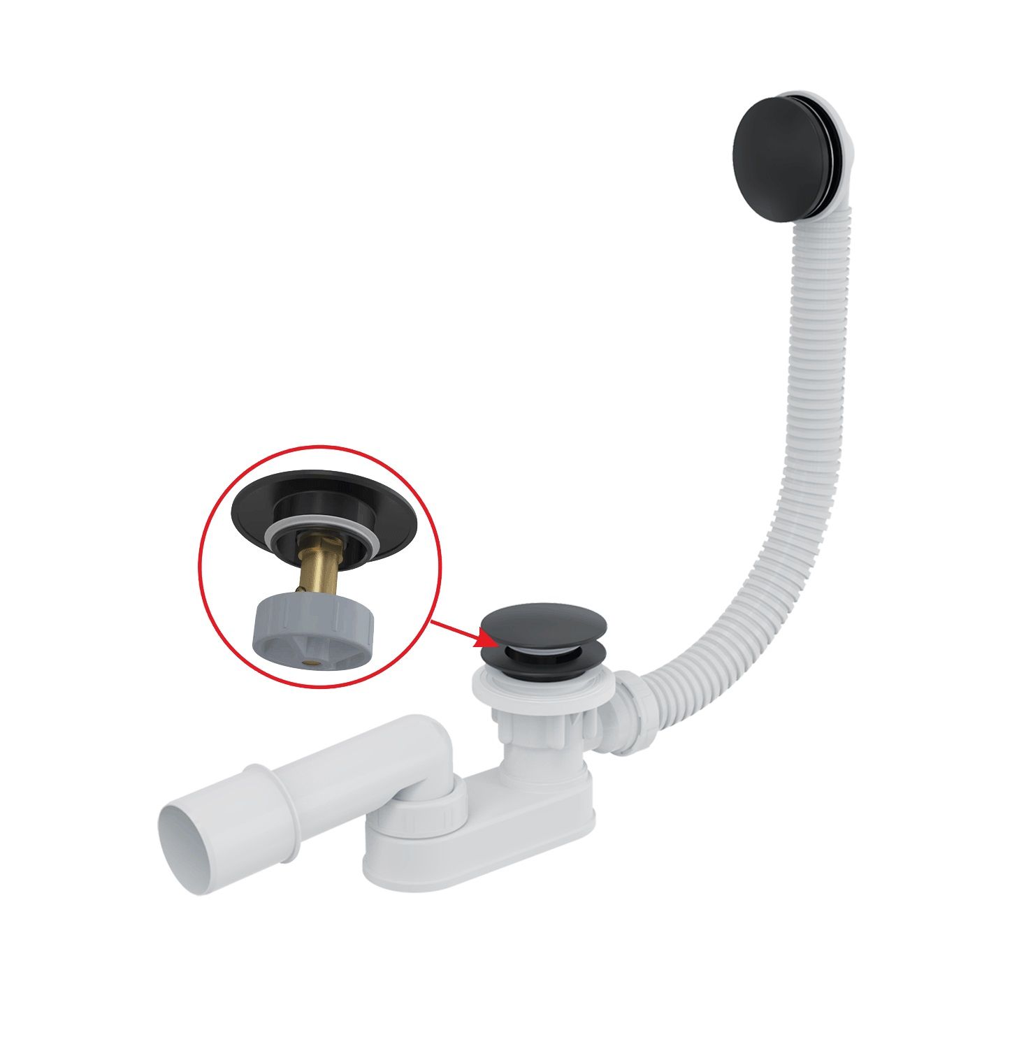 Alcadrain Vaňový sifón 57 cm click/clack, čierny A507BLACK