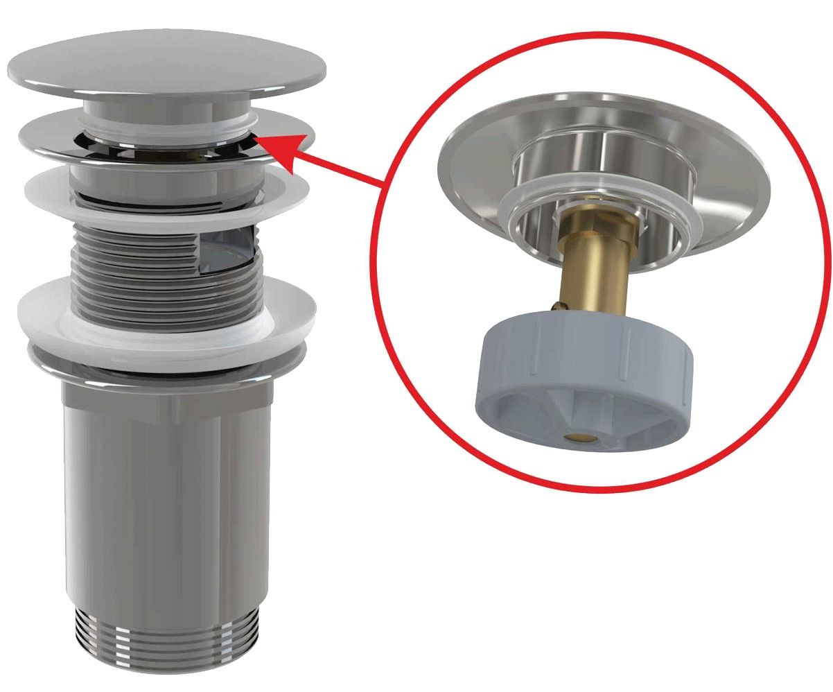 Alcadrain Umyvadlový výtok click/clack 5/4" celokovový s prepadom, veľká zátka A392C
