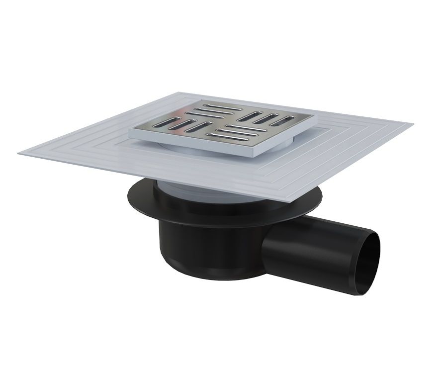 Alcadrain Podlahový prívod 105 × 105/50 mm strana, mriežka z nehrdzavejúcej ocele APV26C