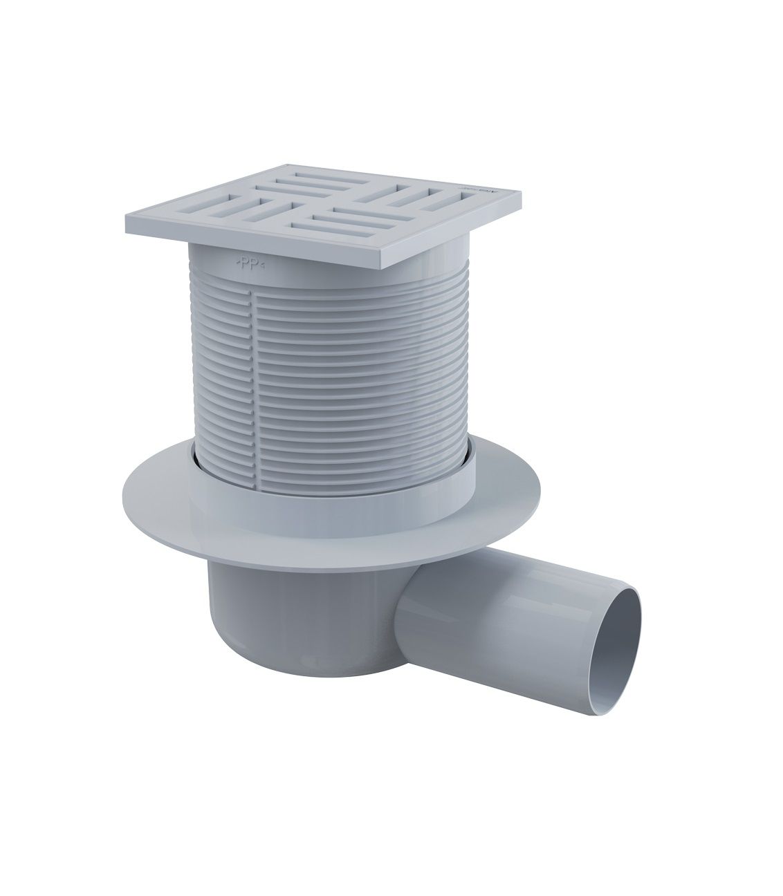 Alcadrain Podlahový prívod 105 × 105/50 mm strana, sivá mriežka APV5111