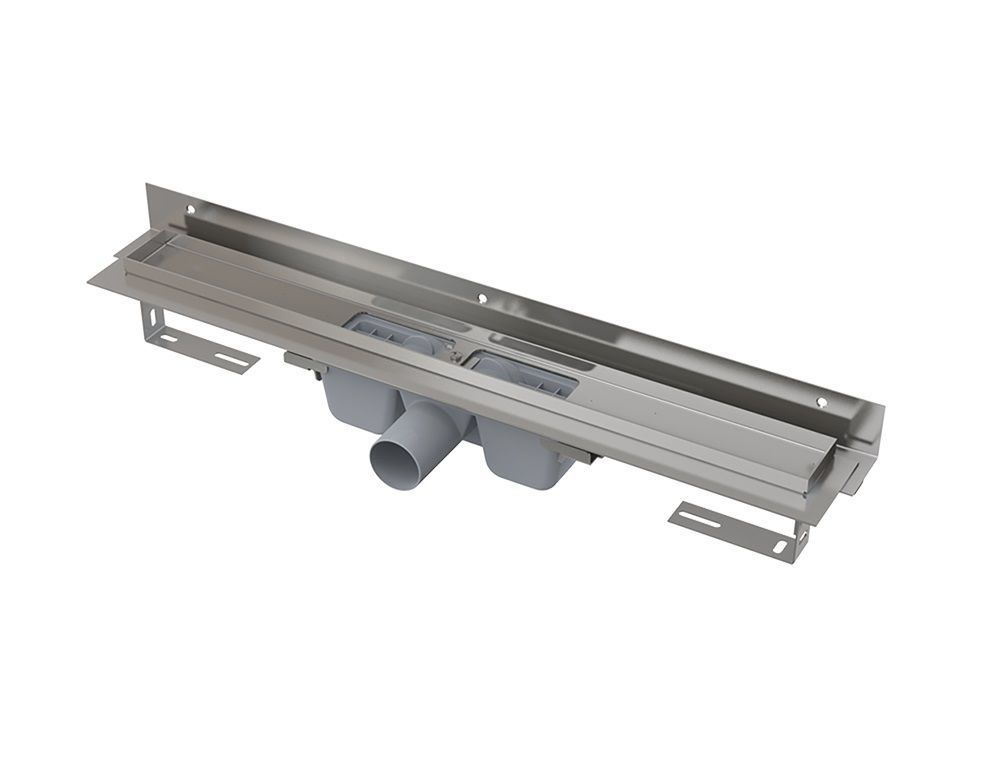 Alcadrain Flexibilný podlahový žľab 65 cm s okrajom pre perforovaný rošt a nastaviteľným golierom na stenu APZ4-650