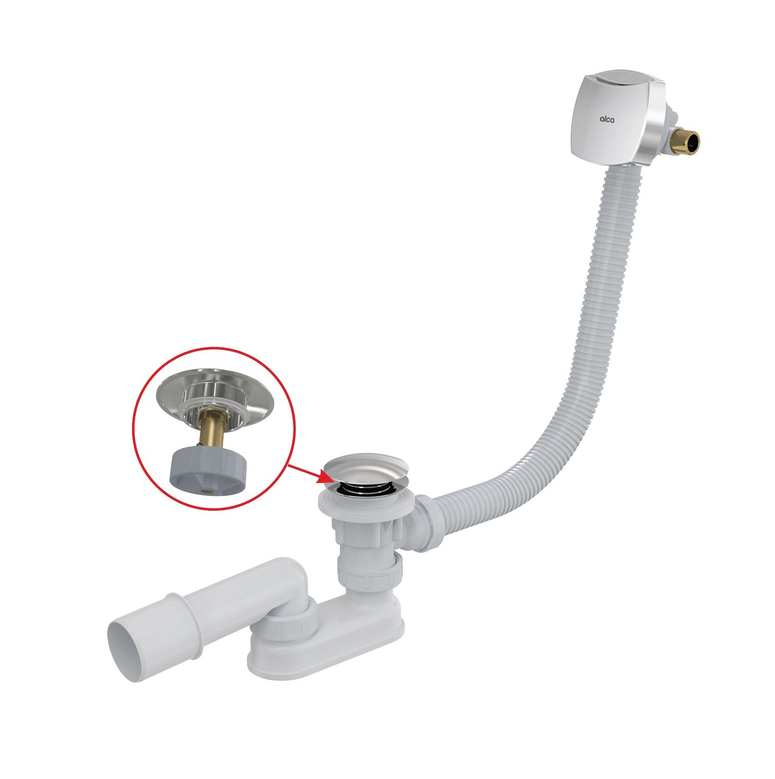 Alcadrain Vaňový sifón 57 cm click/clack s prepadom, chróm A508CKM