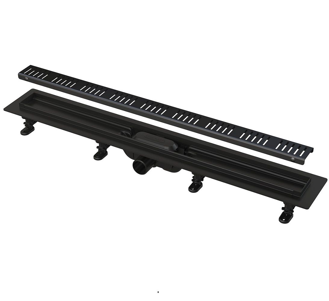 Alcadrain Jednoduchý sprchový žľab s roštom 65 cm, čierny matný APZ10BLACK-650M