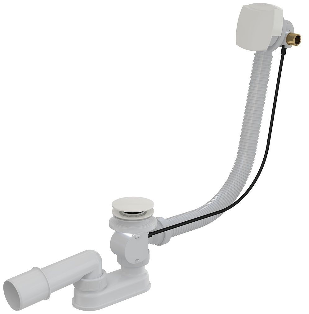 Alcadrain Automatický ventil do vane 57 cm s prepadovým napúšťaním, lesklá biela farba A564B