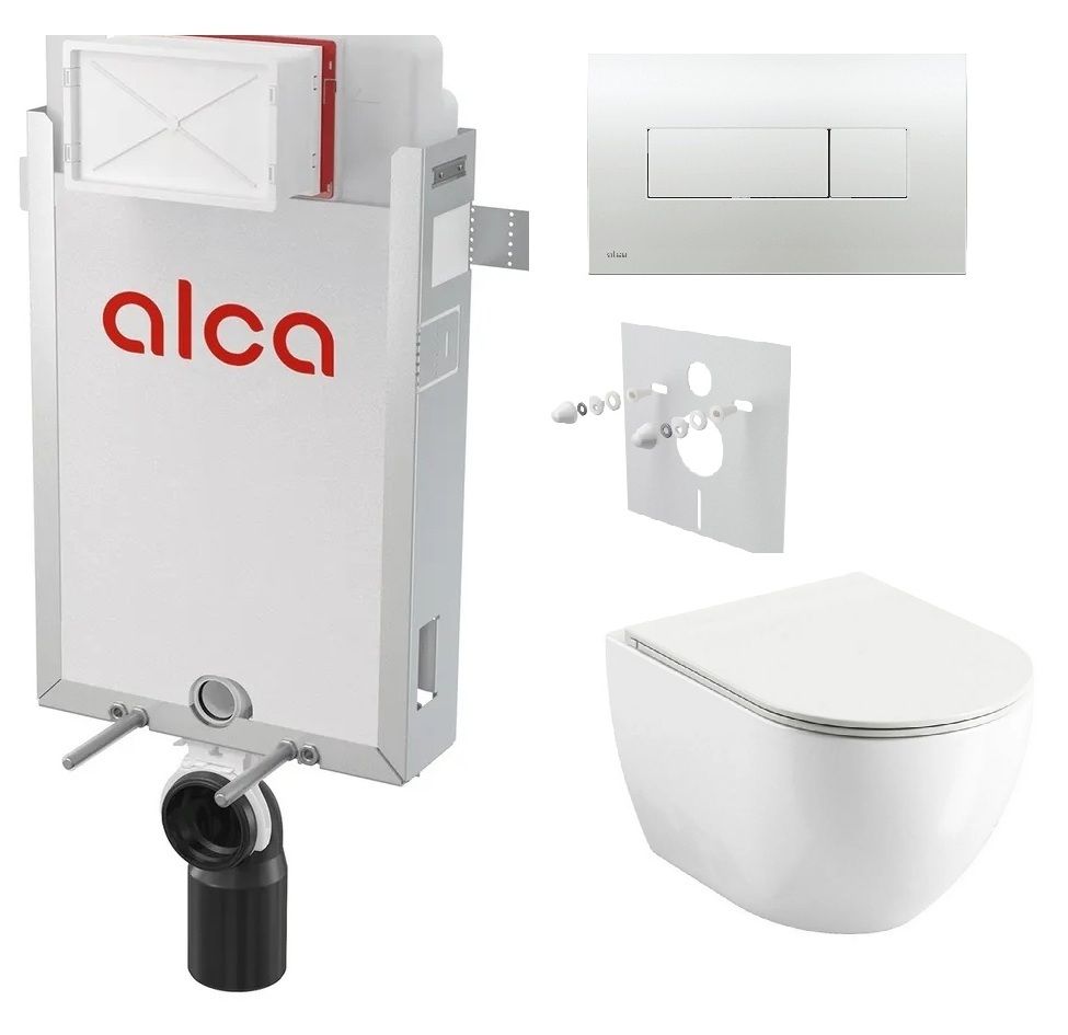 Alcadrain Set modul na stenu, WC Urban City, sedadlo s tlačidlom chróm lesk M371 KAE003