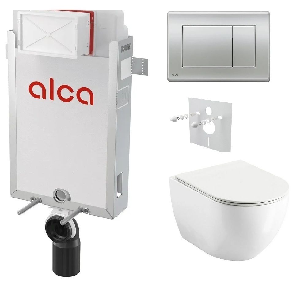 Alcadrain Set modul na stenu, WC Urban City, sedadlo s tlačidlom chrómová matná M272 KAE007
