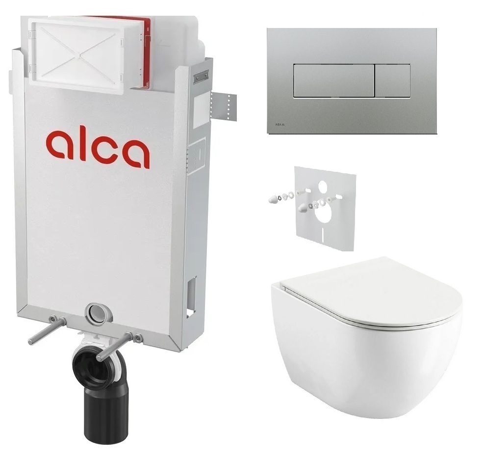 Alcadrain Set modul na stenu, WC Urban City, sedadlo s tlačidlom chróm mat M372 KAE009