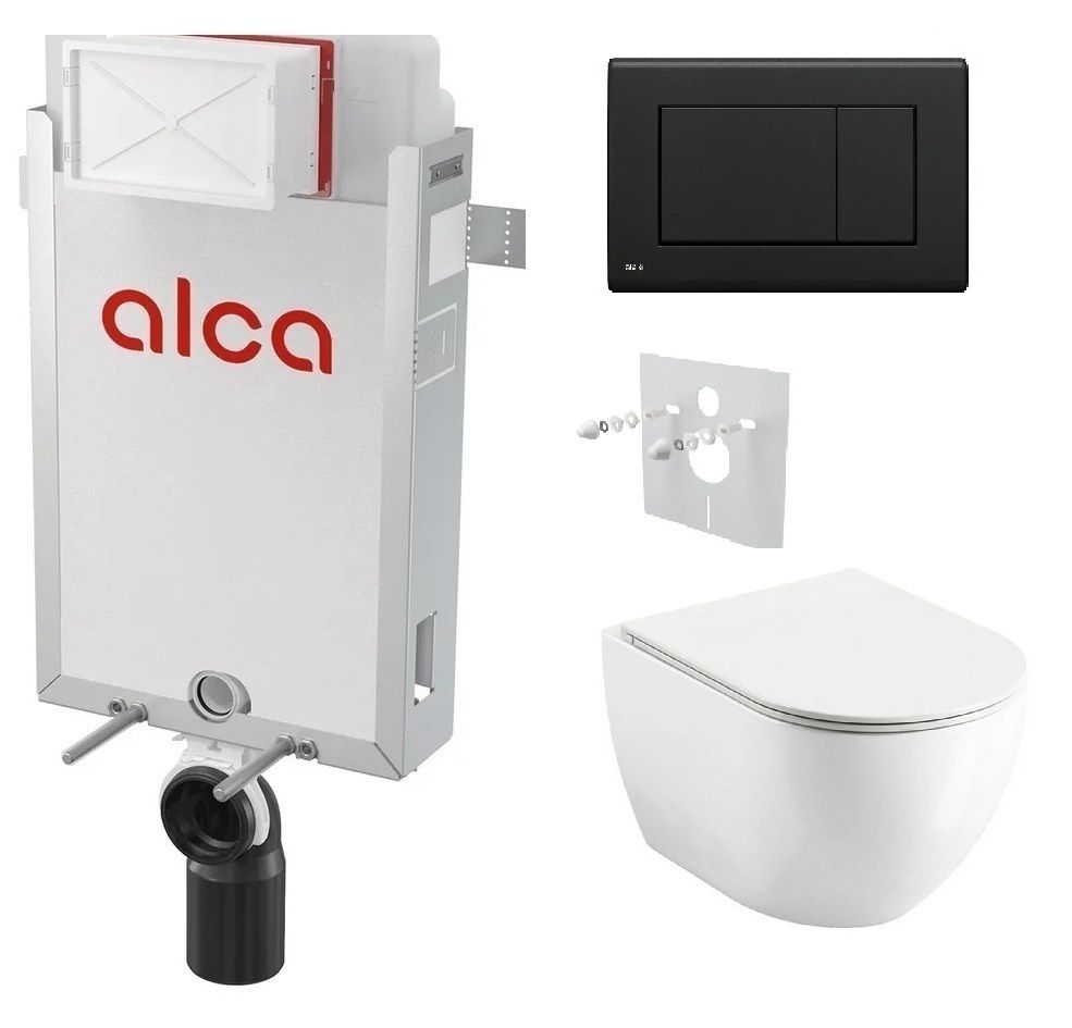 Alcadrain Set modul na stenu, WC Urban City, sedadlo s tlačidlom, čierna matná M278 KAE010
