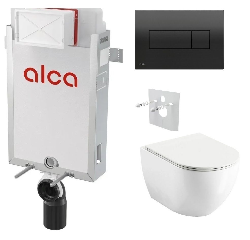 Alcadrain Set modul na stenu, WC Urban City, sedadlo s tlačidlom čierny lesk M378 KAE011