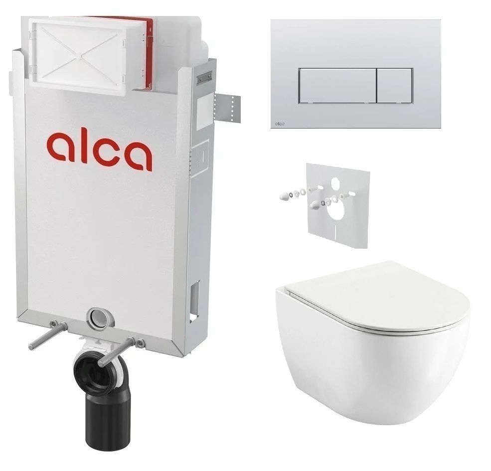 Alcadrain Set modul na stenu, WC Urban City, sedadlo s tlačidlom chrom mat M572 KAE014