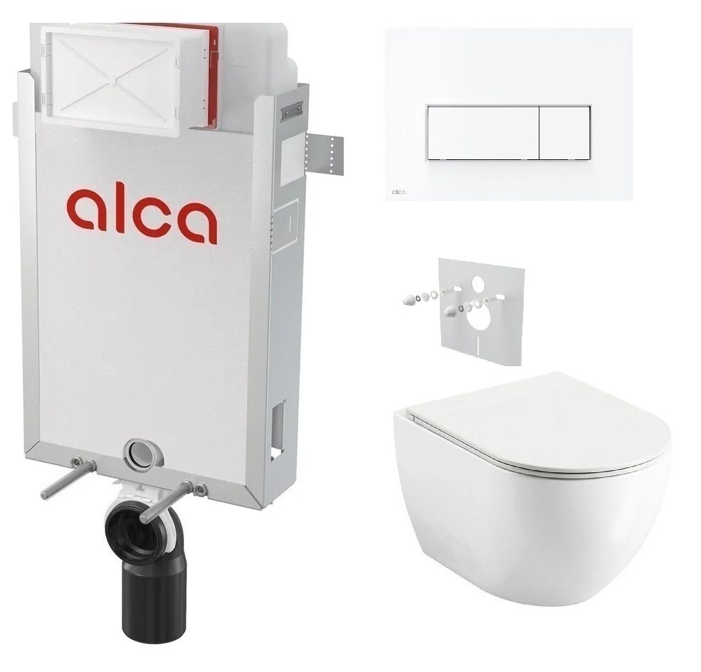 Alcadrain Set modul na stenu, WC Urban City, sedadlo s tlačidlom biela mat M576 KAE015