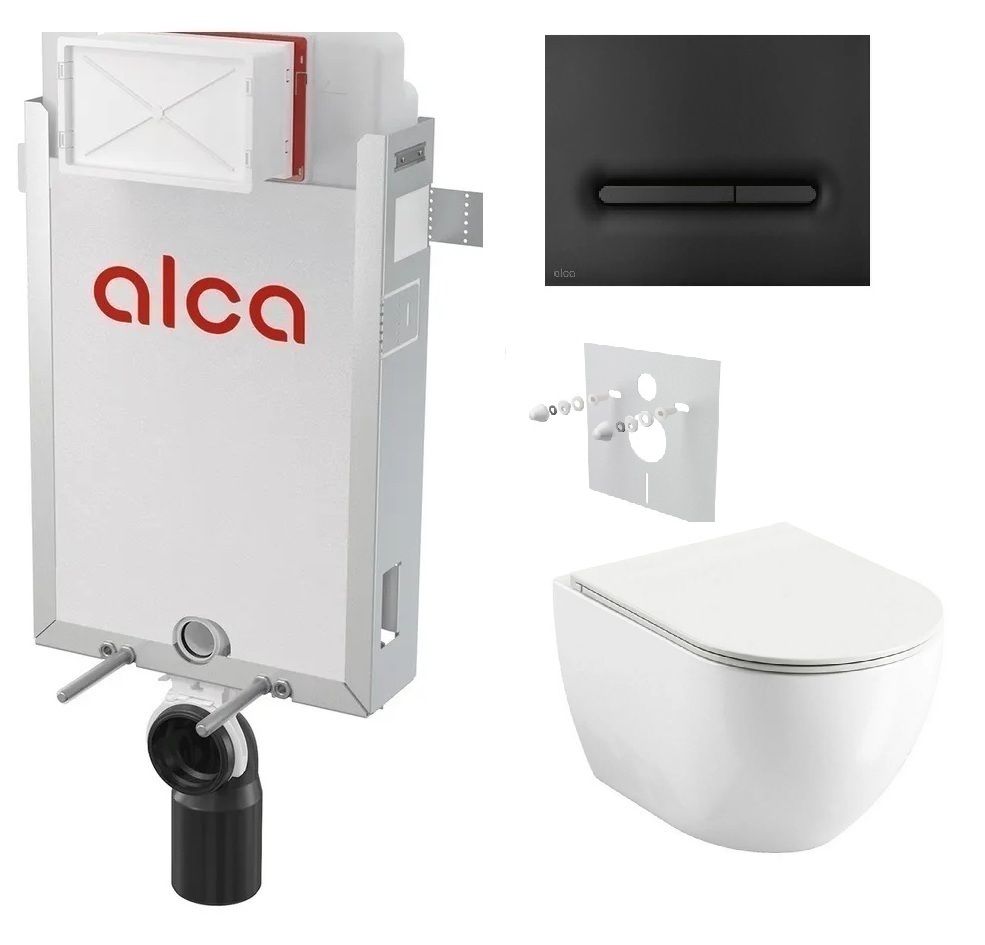 Alcadrain Set modul na stenu, WC Urban City, sedadlo s tlačidlom, čierna mat M1878 KAE017
