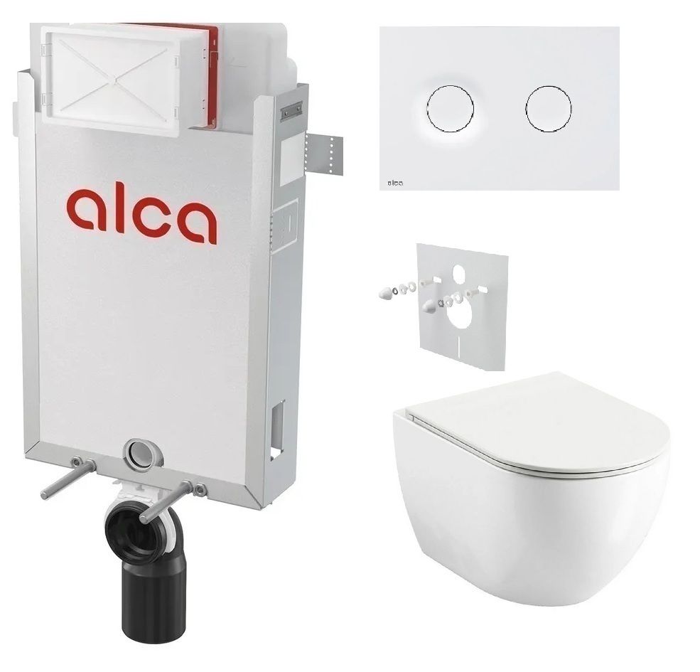 Alcadrain Set modul na stenu, WC Urban City, sedadlo s tlačidlom, biela mat M1976 KAE018