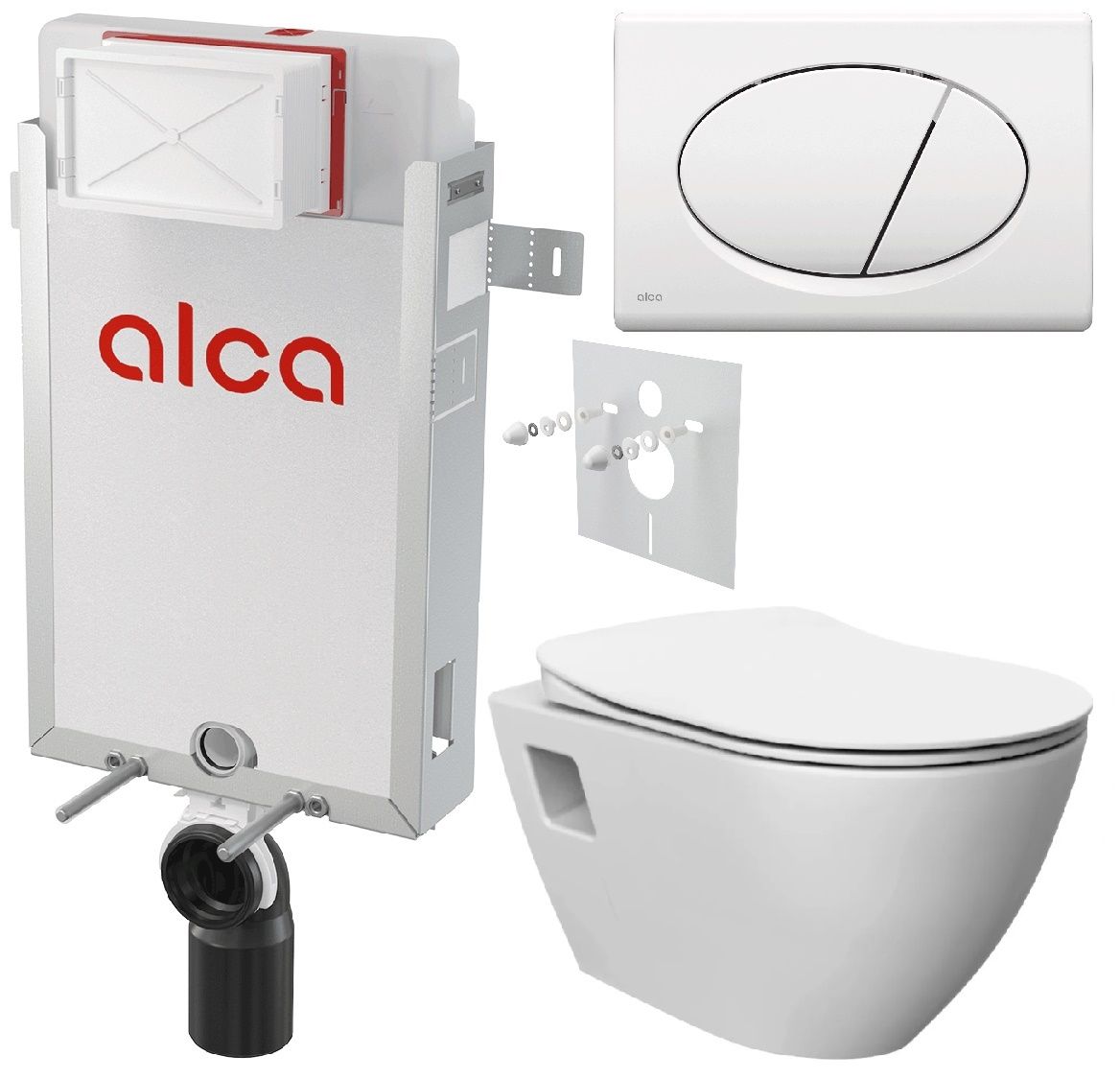 Alcadrain Set modulu na stenu, WC Urban Rimless, doska a tlačidlo, biela M70