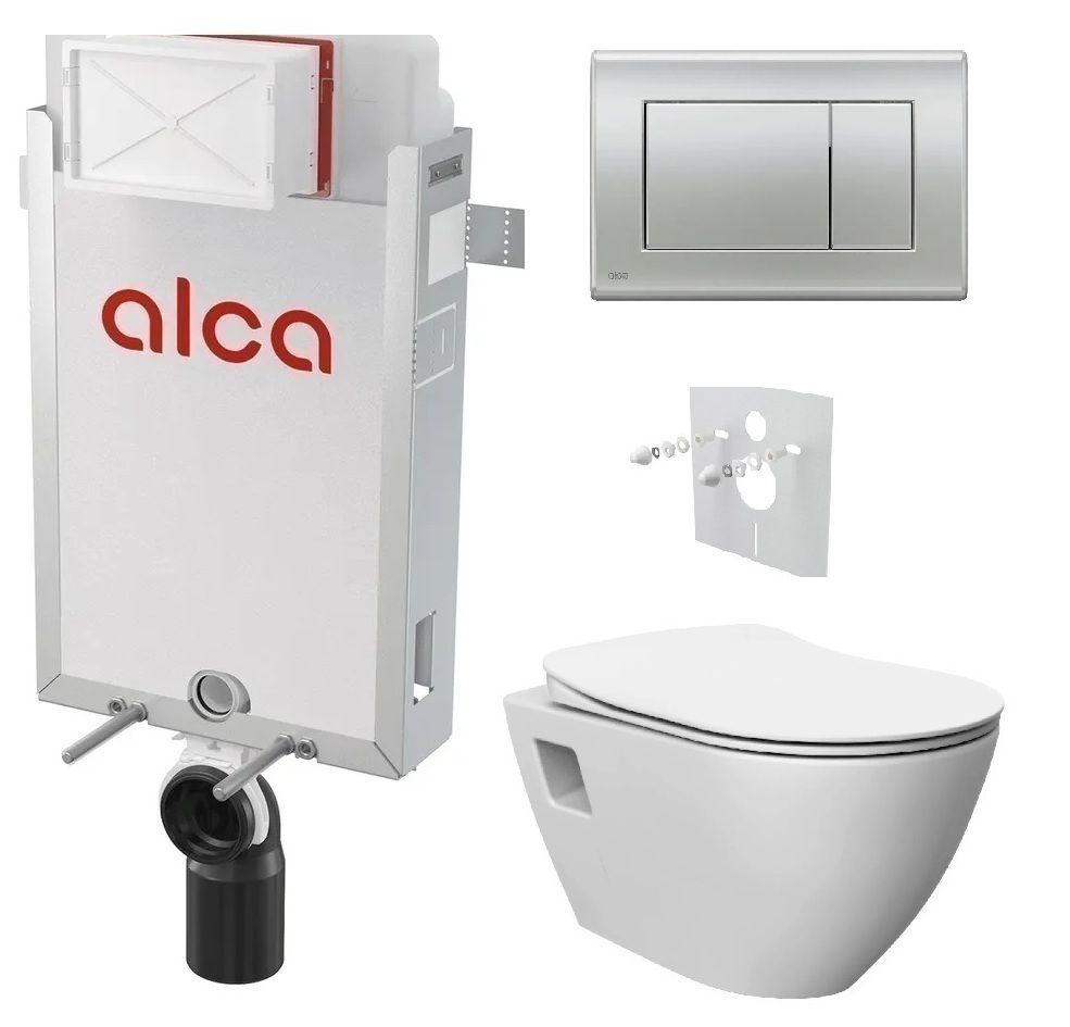 Alcadrain Set modul na stenu, WC Urban Rimless, doska s tlačidlom chróm matná M272 KAE026